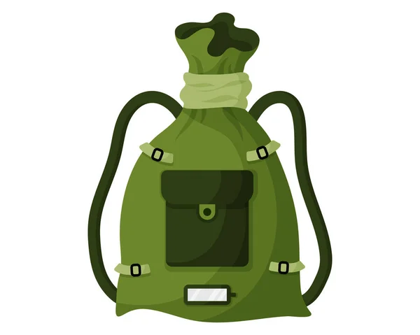 绿色卡其布的军事或旅游背包 带外袋和带子防水浸渍的帆布袋或行李 矢量漫画孤立的例证 — 图库矢量图片