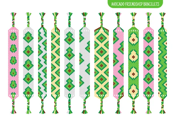 Green Avocado Handmade Friendship Bracelets Set Threads Beads Macrame Normal — Stock Vector