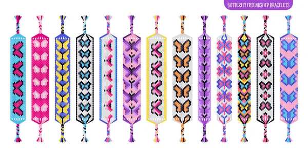 Papillon Coloré Bracelets Amitié Faits Main Ensemble Fils Perles Tutoriel — Image vectorielle