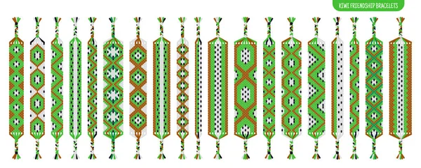 Green Kiwifruit Handmade Friendship Bracelets Set Threads Beads Macrame Normal — Stock Vector