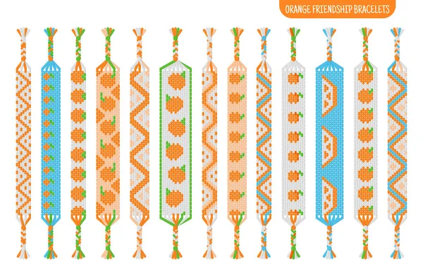 Oranje Fruit Handgemaakte Vriendschap Armbanden Set Van Draden Kralen Macrame — Stockvector