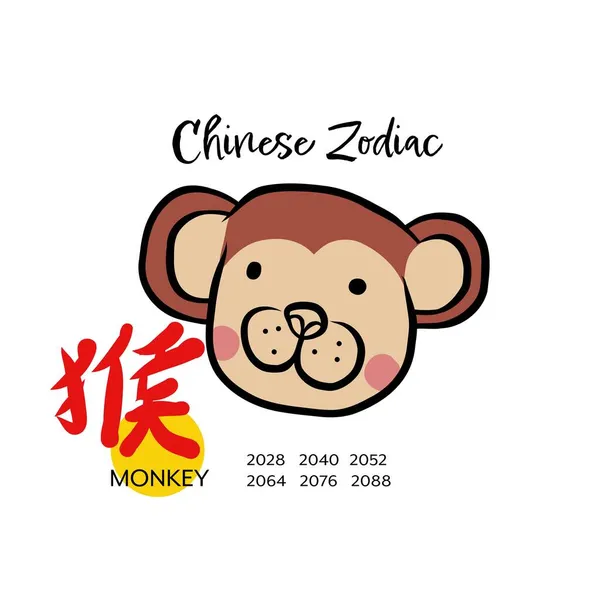 Mono Chino Zodíaco Con Palabra China Medio Mono Dibujo Animado — Vector de stock