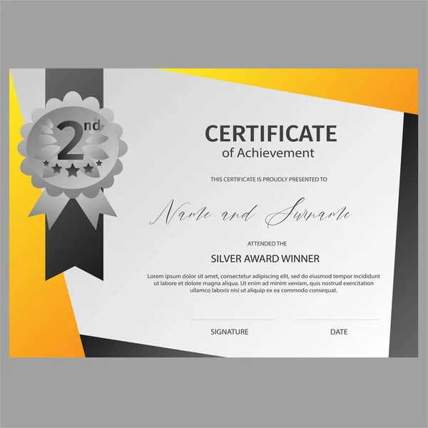 Certificato Conseguimento Secondo Modello Premio Vincitore Illustrazione Vettoriale — Vettoriale Stock