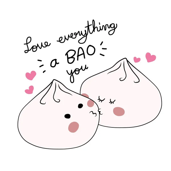 Amo Tudo Bao Você Dois Bao Chinês Bun Beijando Desenho —  Vetores de Stock