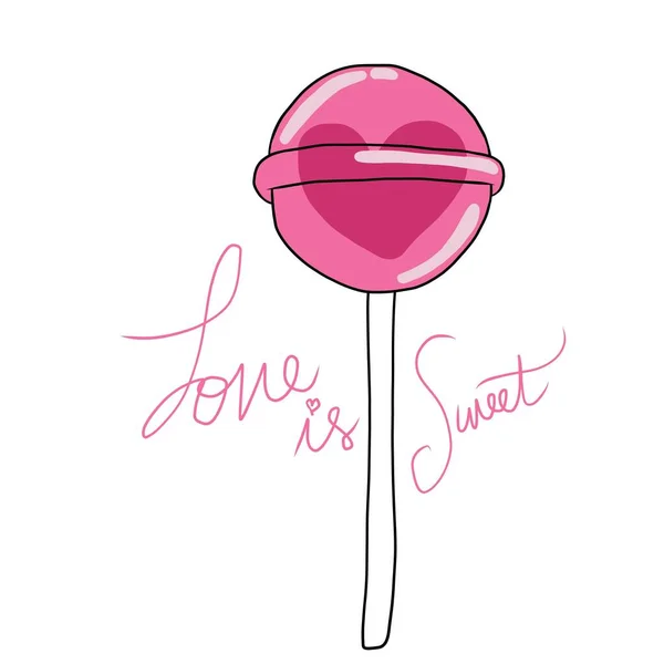愛は甘いです 中に心を持つキャンディー漫画のベクトルイラスト — ストックベクタ