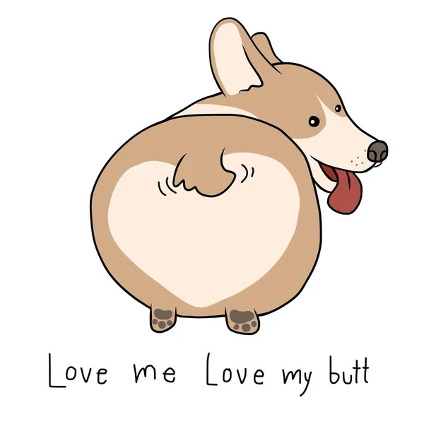 Cute Corgi Dog Love Love Butt Cartoon Vector Illustration — Stock vektor