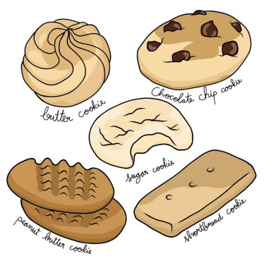 Çerez çeşitleri vektör illüstrasyonu