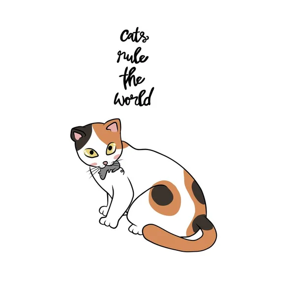 Katt Regel Världen Katt Fånga Råtta Tecknad Vektor Illustration — Stock vektor