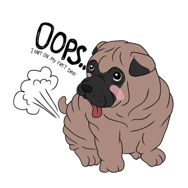 Fat Bulldog Fart First Date Cartoon Funny Vector Illustration — Stockvektor