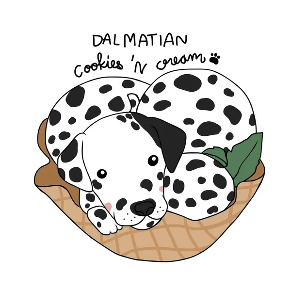 Dalmatian Cookie Cream Ice Cream Cartoon Vector Illustration — Stock vektor