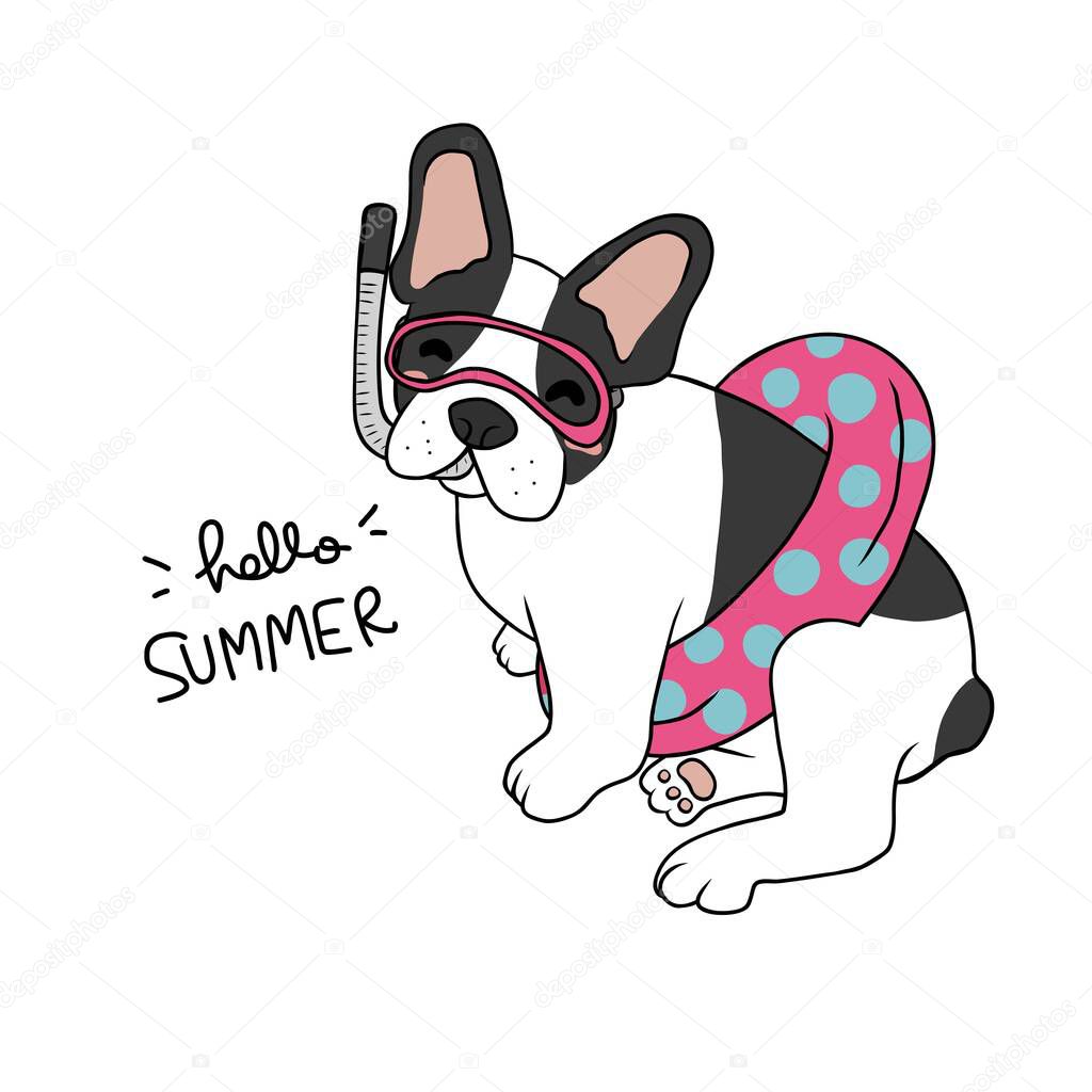 Boston Terrier dog summer time cartoon vector illustration