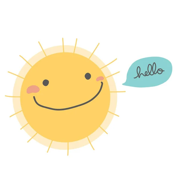 Sorriso Sol Dizendo Olá Desenho Animado Ilustração Vetorial —  Vetores de Stock