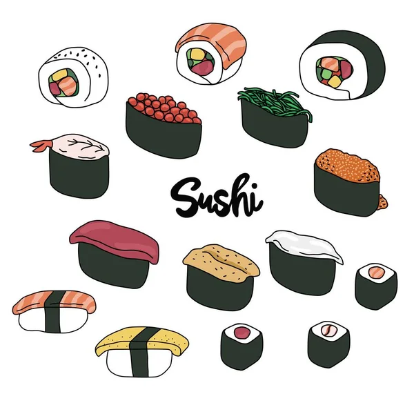 Japanische Sushi Linie Kunst Zeichnung Illustration — Stockvektor
