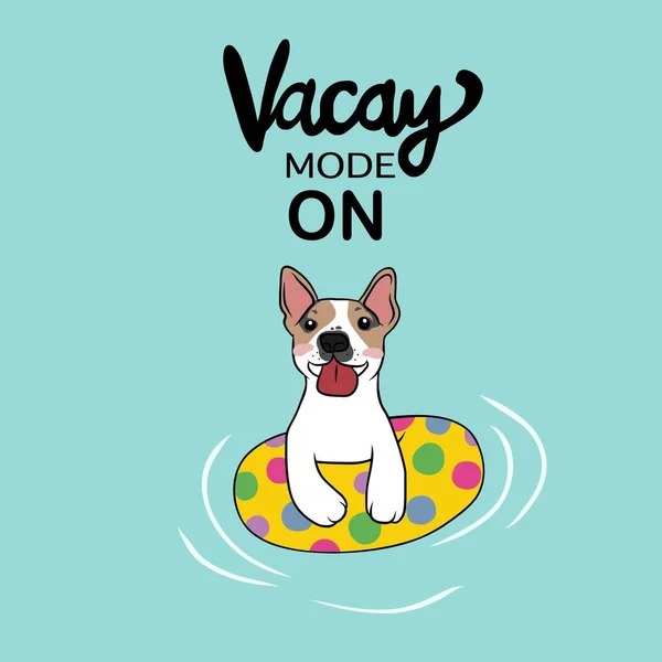 Vacay Mode Jack Russell Terrier Dog Swimming Sea Cartoon Vector — Stock vektor
