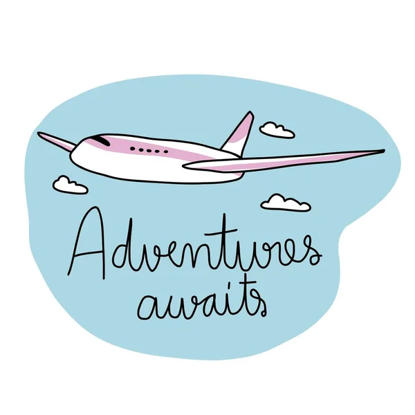 Adventure Awaits Air Plane Cartoon Vector Illustration — Stock vektor