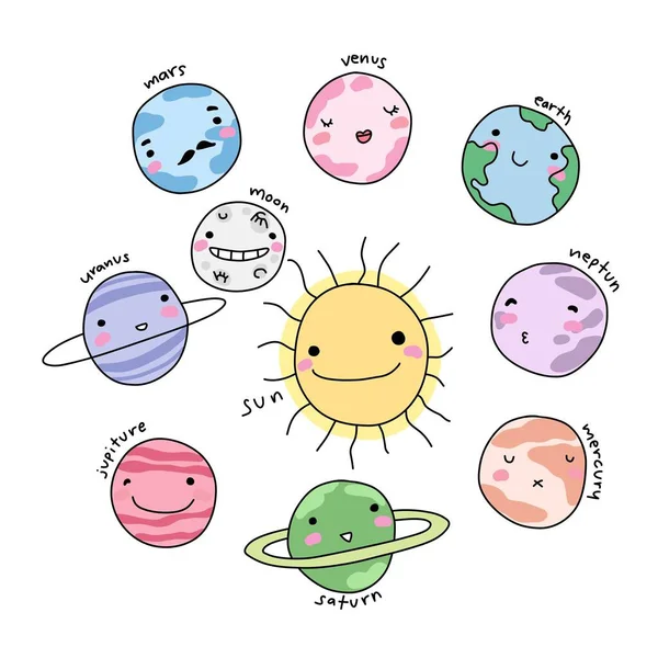 Universe Cartoon Doodle Vector Illustration — ストックベクタ