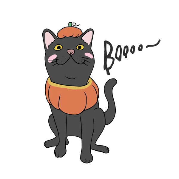 Schwarze Katze Kürbis Halloween Kostüm Cartoon Vektor Illustration — Stockvektor