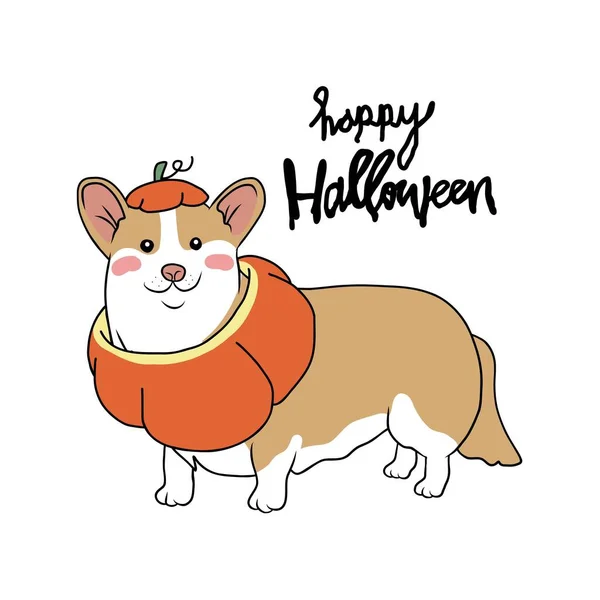 Corgi Hund Kürbis Halloween Kostüm Cartoon Vektor Illustration — Stockvektor