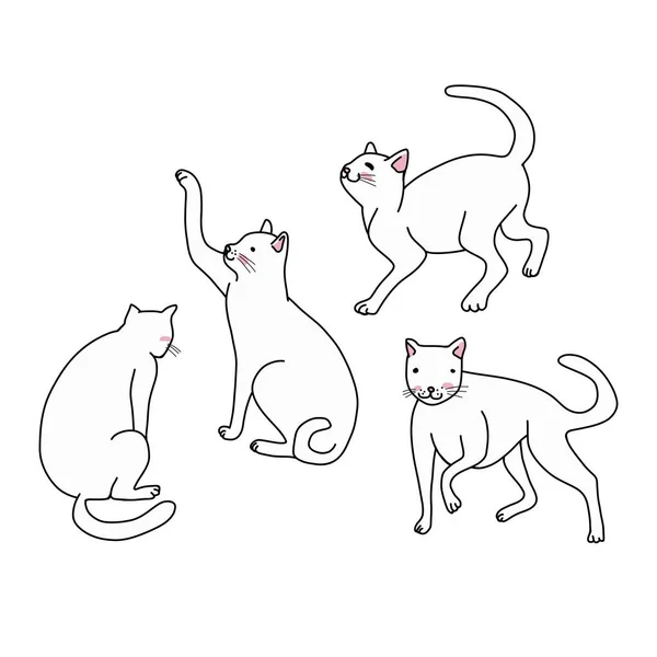 Белая Кошка Изображает Набор Векторных Рисунков — стоковый вектор