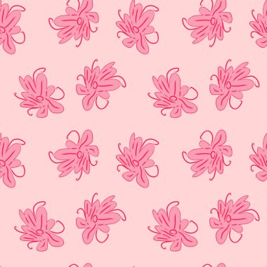 Kusursuz desenli çiçekler pembe. Arkaplan çizimi, kumaş ya da kağıt için dekoratif tasarım. Süs 
