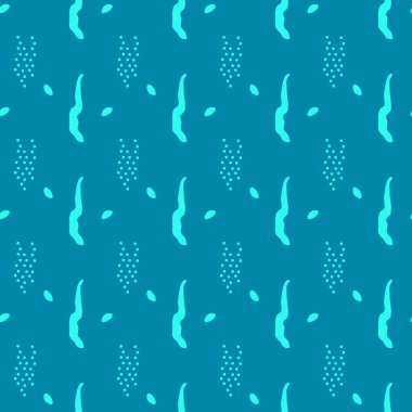 Mavi elementli vektör pürüzsüz desen. Arkaplan çizimi, kumaş ya da kağıt için dekoratif tasarım. Süs 