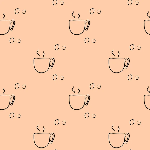 カップ コーヒーとベクトルシームレスパターン 背景イラスト 布や紙の装飾デザイン オーナメント — ストックベクタ