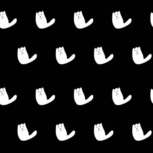 Белый Кот Черном Фоне Милый Питомец Векторный Бесшовный Шаблон Фон — стоковый вектор