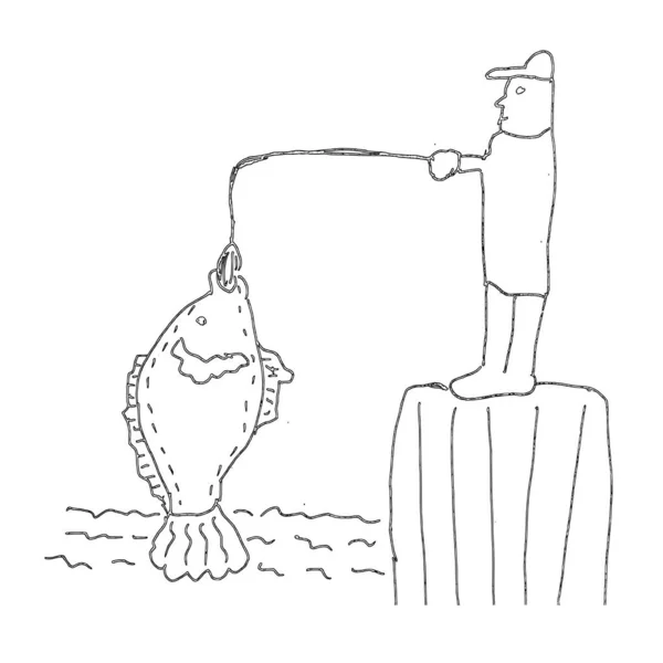 Ψαράς Ψαρεύει Διάνυσμα Ζώο Ψάρι Χειροποίητη Ρετρό Απεικόνιση Μελάνης — Διανυσματικό Αρχείο