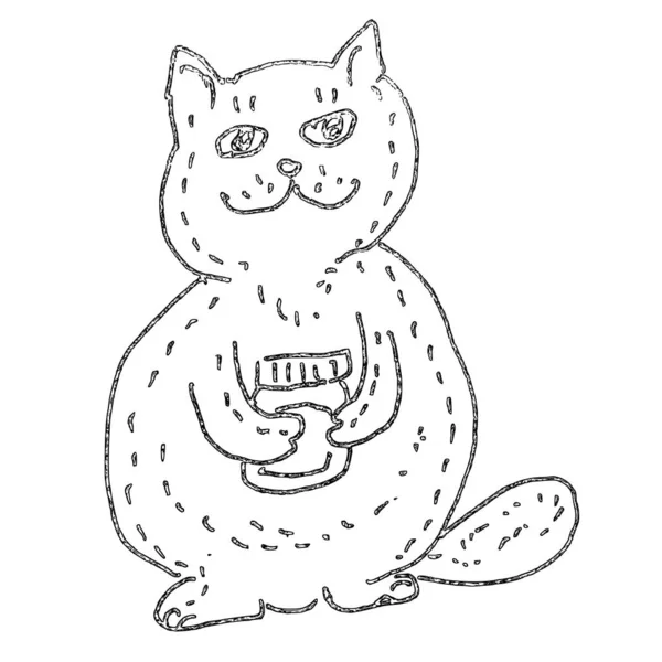 Cat Holding Jar Vector Cute Pet Hand Drawn Ink Retro — Vettoriale Stock