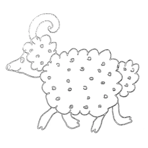 Cheerful Sheep Toy Vector Hand Drawn Ink Retro Illustration Sketch — Vetor de Stock