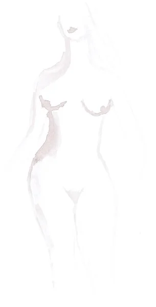 Portrait Nude Woman Figure Chest Watercolor Art Decoration Sketch Illustration — Stockfoto