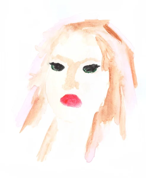 Woman Portrait Head Hairstyle Watercolor Art Decoration Sketch Illustration Hand — стоковое фото