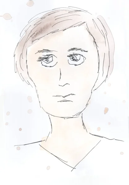 Ανδρικό Πορτραίτο Πρόσωπο Χτένισμα Υδατογραφία Διακόσμηση Τέχνης Σκίτσο Χειροκίνητη Απεικόνιση — Φωτογραφία Αρχείου