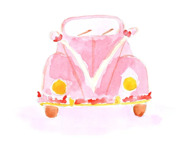 Wedding Car Newlyweds Transport Wedding Illustration Watercolor Art Decoration Sketch — Fotografia de Stock