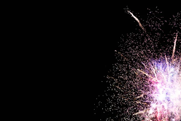 View Bright Colorful Sparks Fireworks Right Corner Frame Night Black — Stock Photo, Image