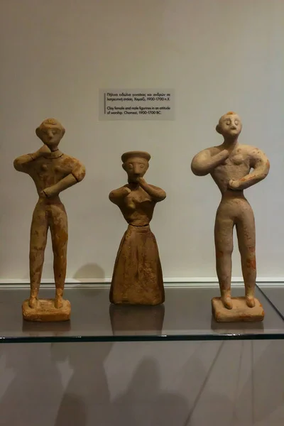 Clay Kobiece Męskie Figurki Postawie Kultu Chamezi 1900 1700 Pne — Zdjęcie stockowe