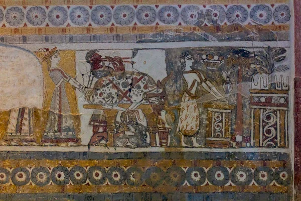 Fresco Sarkofagen Den Heliga Triaden Som Skildrar Rituella Ceremonier För — Stockfoto