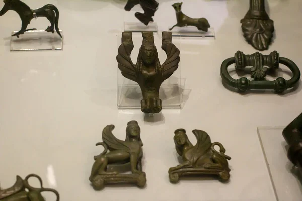 Bronze Handles Various Shapes Sizes Cauldron Attachments Form Sphinxes Horses — Stock Photo, Image