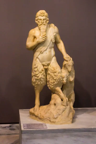 Small Marble Statue Pan God Shepherds Hunting Follower Dionysus Shown — стоковое фото