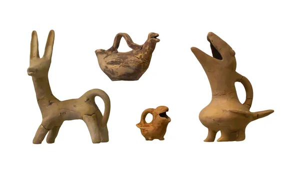 Set Clay Figurines Wild Goal Bird Shaped Ritual Vessels — Zdjęcie stockowe