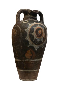 Luxery vessel from the palace of Rhaistos which still preserve intact the colours of their complex polychrome decoration. Isolated object on white background