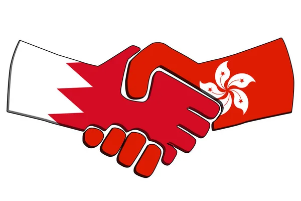 Handshake Countries Wavy Flags Business Partnership Connection Concept Bahrain Hong — Stock Photo, Image