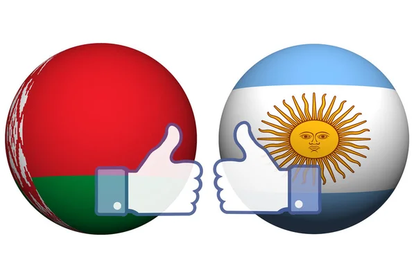 Two Spheres Balls Flag Belarus Argentina Show Gesture Good Political — Stock Photo, Image