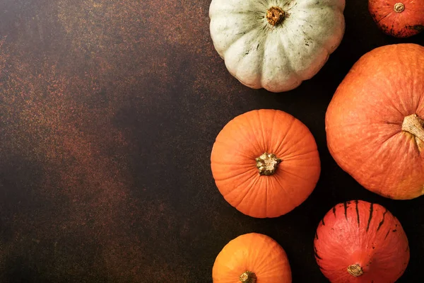 Kürnach Herbstliches Essen Mit Zimt Nüssen Und Saisonalen Gewürzen Auf — Stockfoto