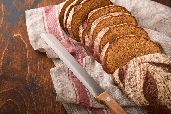 Fresh Homemade Rye Bread Traditional Spelled Sourdough Bread Cut Slices — Stock Photo, Image