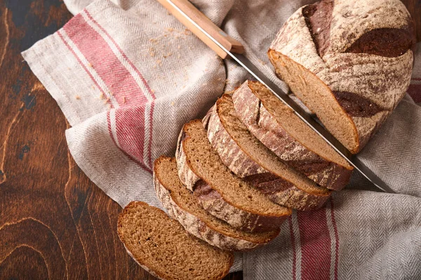 Fresh Homemade Rye Bread Traditional Spelled Sourdough Bread Cut Slices — Stock Photo, Image