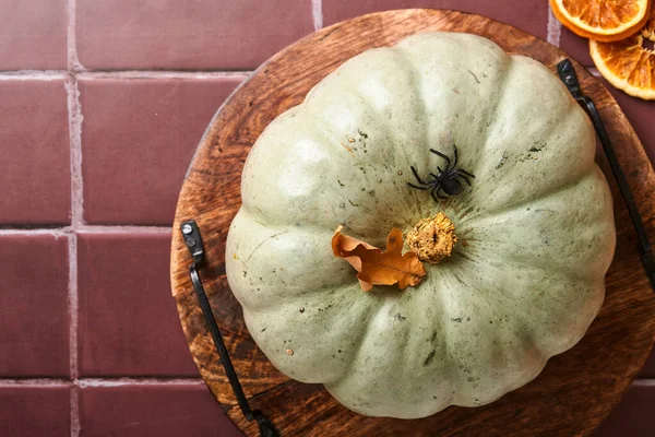 Kürnach Herbst Lebensmittel Hintergrund Mit Zimt Nüssen Und Saisonalen Gewürzen — Stockfoto