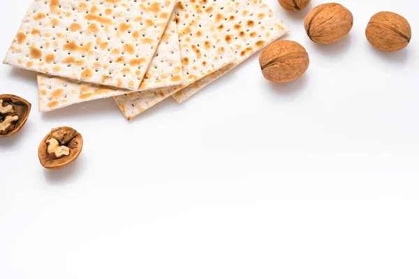 Matzah Walnut Traditional Ritual Jewish Bread Isolated White Background Passover — Stock Photo, Image
