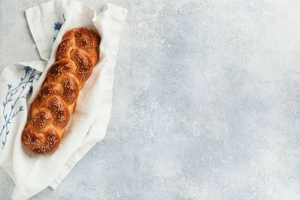 Composição Cerimônia Kiddush Sábado Pão Challah Pão Chalá Trançado Caseiro — Fotografia de Stock