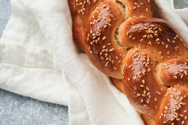 Composição Cerimônia Kiddush Sábado Pão Challah Pão Chalá Trançado Caseiro — Fotografia de Stock